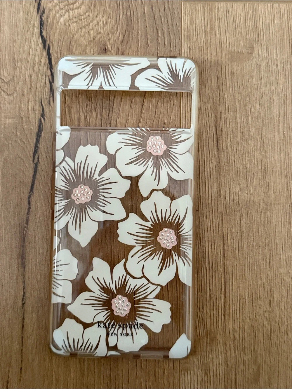 Kate Spade Clear Floral Phone Case with White Flowers and Rose Gold Centers
